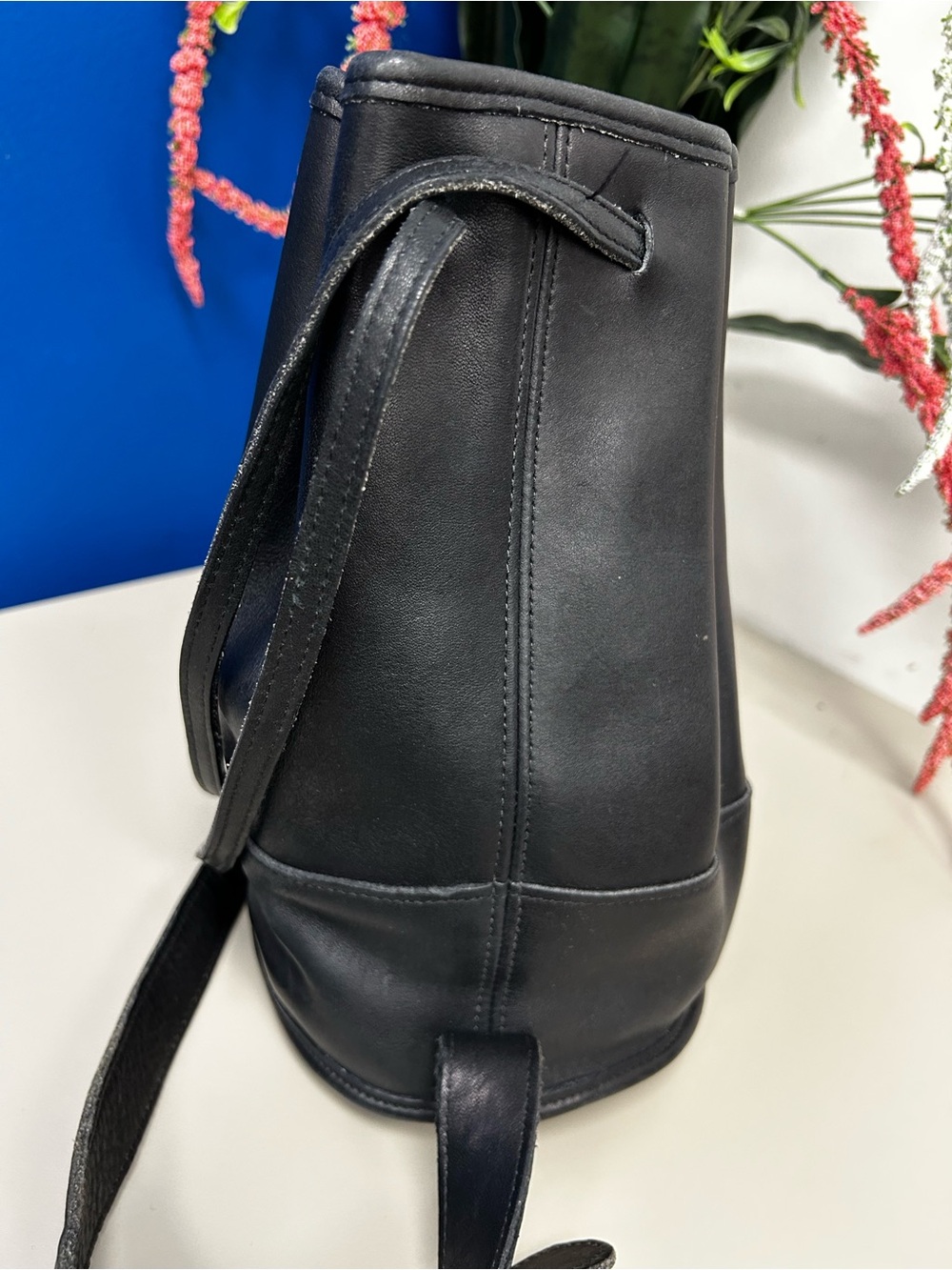 VTG COACH BIXBY 9984 Drawstring Shoulder Sling Bag Black Leather EUC